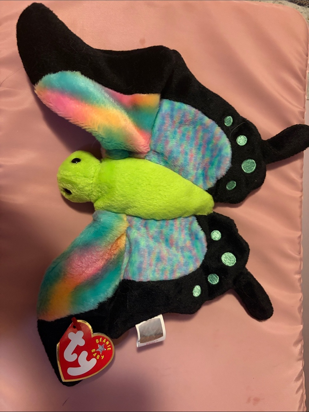 Ty Neon Green and Black Rainbow Wing Butterfly Plush